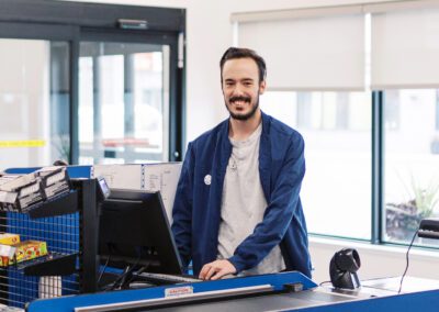 clerk ready to serve customers